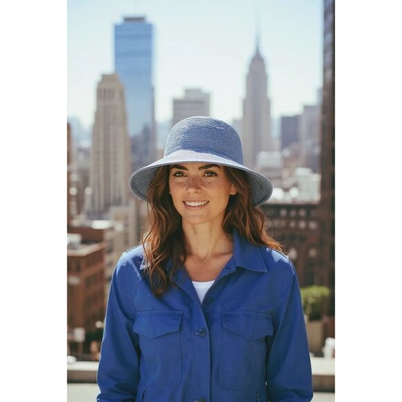 ERIC JAVITS Straw Squishee Packable Sun Denim Blue USA - Picture 3 of 7